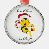 Bee Merry Christmas Cartoon Ornament Aus Metall (Vorne)