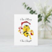 Bee Merry Christmas Cartoon Postkarte (Stehend Vorderseite)