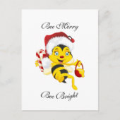 Bee Merry Christmas Cartoon Postkarte (Vorderseite)