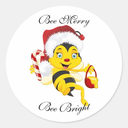 Bee Merry Christmas Cartoon Runder Aufkleber (Vorderseite)