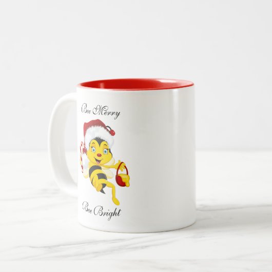Bee Merry Christmas Cartoon Zweifarbige Tasse (Vorderseite Links)