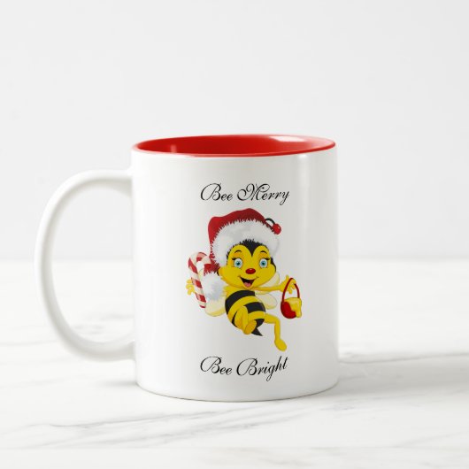Bee Merry Christmas Cartoon Zweifarbige Tasse (Links)