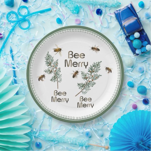 Bee Merry Christmas Evergreen Holiday Party Plate Pappteller (Party)