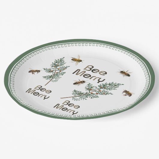 Bee Merry Christmas Evergreen Holiday Party Plate Pappteller (Schrägansicht)