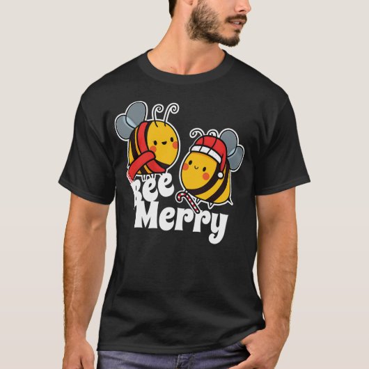 Bee Merry Cute Honey Bees Santa Claus Christmas T-Shirt (Vorderseite)