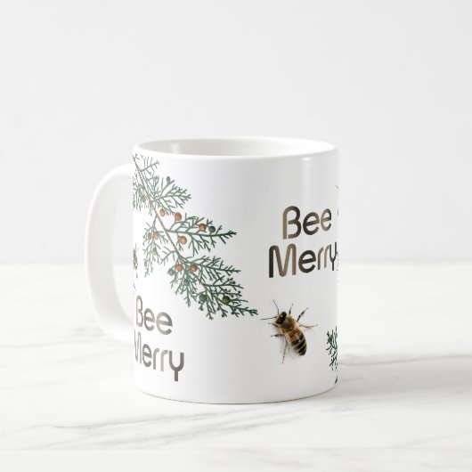 Bee Merry Evergreen Christmas Beekeeper Tasse (Vorderseite Links)