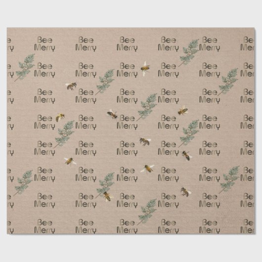 BEE MERRY Evergreen und Kraft Holiday Geschenkpapier (Flach)
