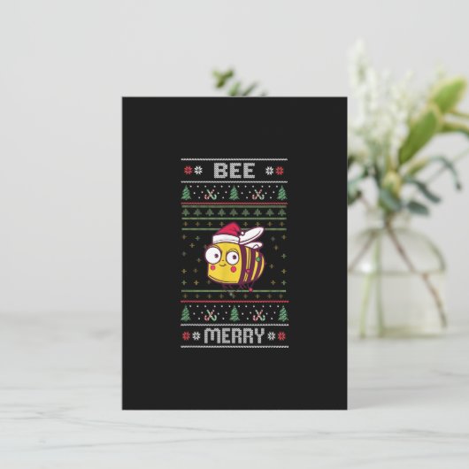 Bee Merry - Funny Bee Ugly Christmas Einladung (Stehend Vorderseite)