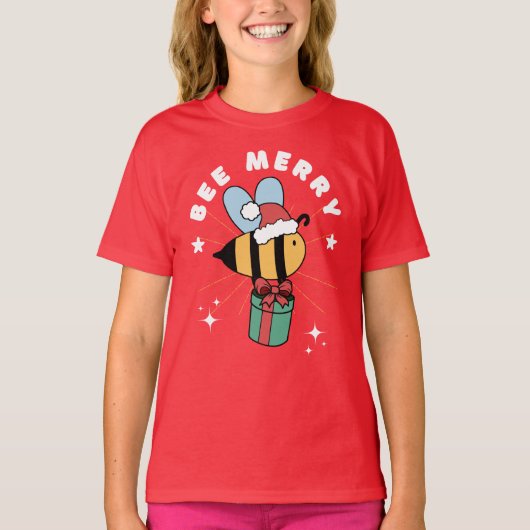 BEE MERRY FUNNY SANTA CHRISTMAS HELPER T-Shirt (Vorderseite)