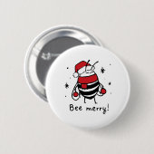 Bee Merry Funny Weihnachtsgeschenk Bee Lover Button (Vorne & Hinten)