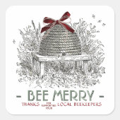 Bee Merry Holiday Sticker Skep mit Red Bow (Vorderseite)