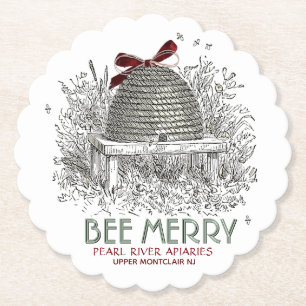 Bee Merry Holiday Untersetzer mit Skep und Red Bow
