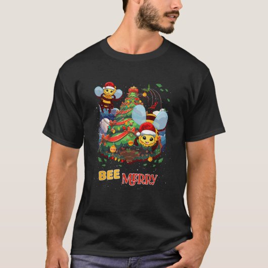 Bee Merry Honey Bee Beekeeper X Mas Santa Claus Be T-Shirt (Vorderseite)
