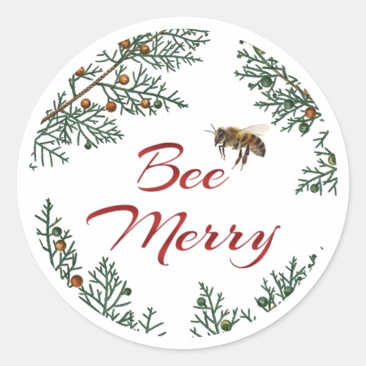 Bee Merry Honeybee Holiday Sticker Roter Text (Vorderseite)