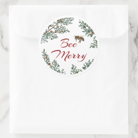 Bee Merry Honeybee Holiday Sticker Roter Text (Tasche)