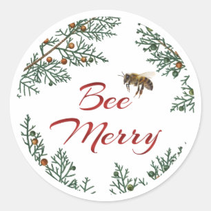 Bee Merry Honigbiene Feiertags-Aufkleber roter Tex Runder Aufkleber