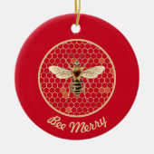Bee Merry Royal Bee and Honeycomb on Red Keramik Ornament (Vorne)