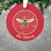 Bee Merry Royal Bee and Honeycomb on Red Ornament