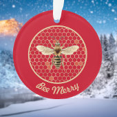 Bee Merry Royal Bee and Honeycomb on Red Ornament