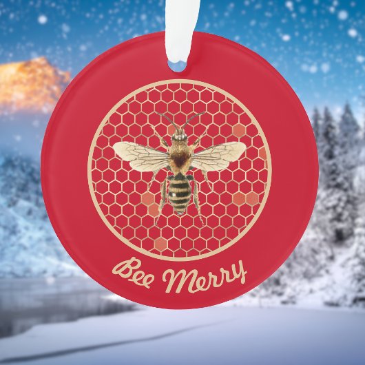 Bee Merry Royal Bee and Honeycomb on Red Ornament