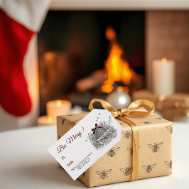 Bee Merry Vintag Skep mit Red Bow Gift Tag Geschenkanhänger