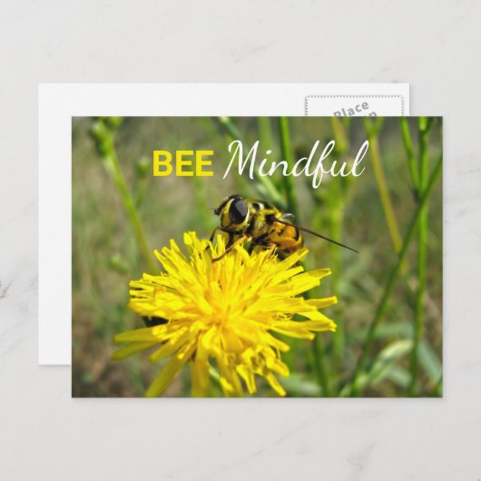 Bee Mindful Bumble Bee Dandelion Blume Postcard Postkarte (Vorne/Hinten)