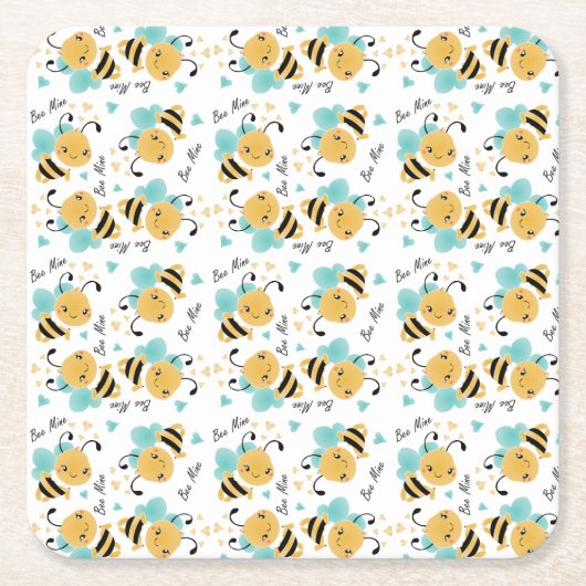 Bee Mine Bumblebee Musterherzen Rechteckiger Pappuntersetzer (Vorderseite)