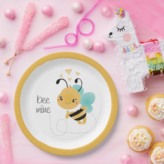 Bee Mine Bumblebee Yellow Black Pappteller (Party)