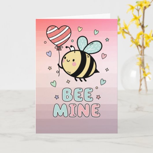Bee Mine! Cute Bee Valentines Day Greeting Karte (Gelbe Blume)