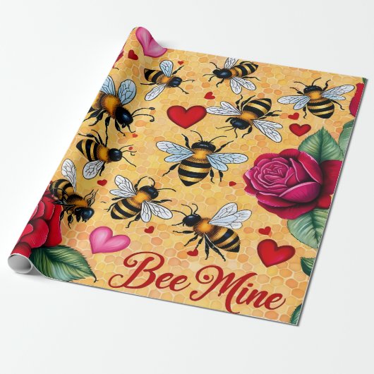 Bee Mine Golden Honey Liebe Geschenkpapier (Ungerollt)