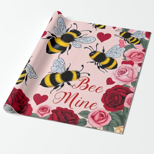 Bee Mine Liebe Buzz Design Geschenkpapier (Ungerollt)