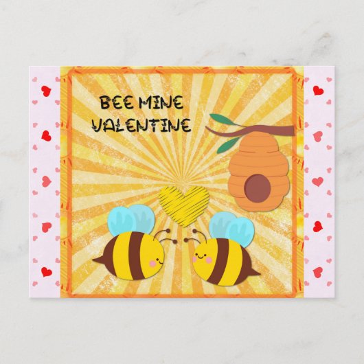 Bee Mine Niedlich Happy Valentines Day Postkarte (Vorderseite)