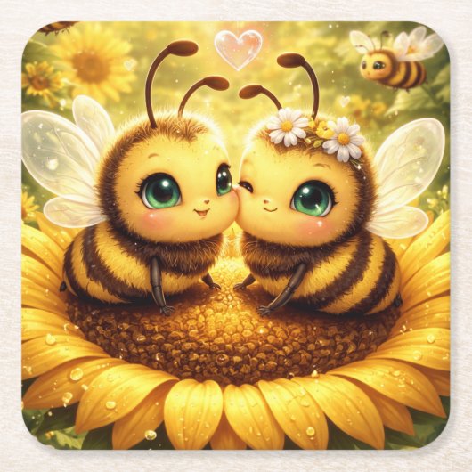 BEE Mine Sunflower Rechteckiger Pappuntersetzer (Vorderseite)