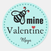 Bee Mine Valentine Gevor Name Runder Aufkleber (Vorderseite)