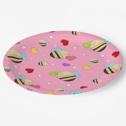 Bee Mine Valentine Pappteller (Schrägansicht)