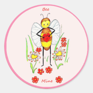 Bee Mine Valentine Runder Aufkleber