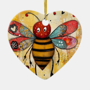 Bee My Valentine Hearts Keramik Ornament
