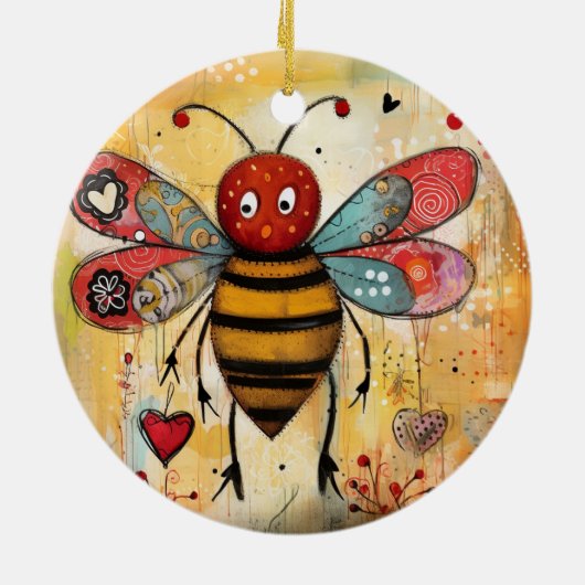 Bee My Valentine Hearts Keramik Ornament (Hinten)