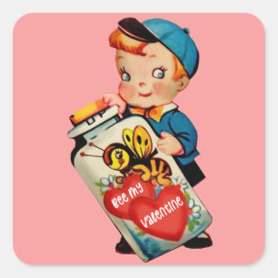 Bee My Valentine Quadratischer Aufkleber