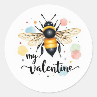 Bee my valentine runder aufkleber