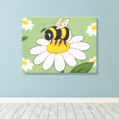 Bee on a white daisy canvas print leinwanddruck (Insitu (Holzboden))