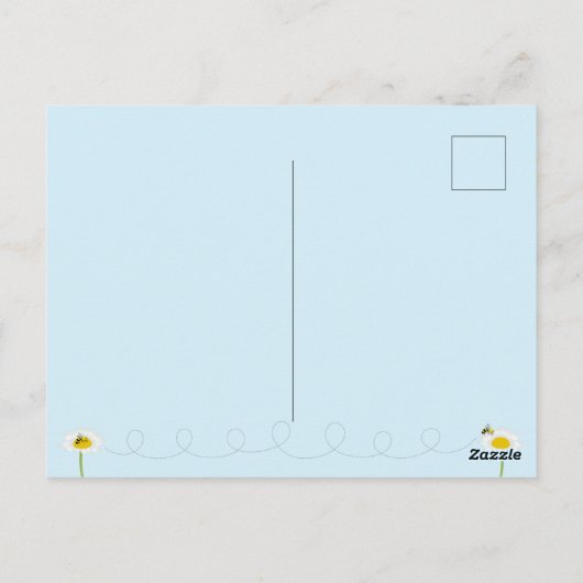 Bee on Blume Postcard - Blue Backgrond Postkarte (Rückseite)