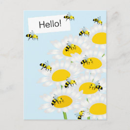 Bee on Blume Postcard - Blue Backgrond Postkarte