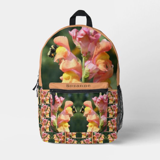 Bee On Snapdragon Blume Bedruckter Rucksack (Vorderseite)