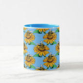 Bee on Sunflower Flower Pattern Design Blue  Tasse (Zentrum)
