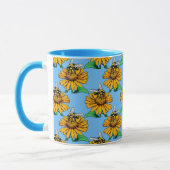 Bee on Sunflower Flower Pattern Design Blue  Tasse (Links)