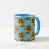 Bee on Sunflower Flower Pattern Design Blue  Tasse (VorderseiteRechts)