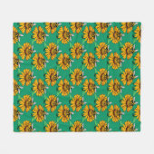 Bee on Sunflower Flower Pattern Design Green  Fleecedecke (Vorderseite (Horizontal))