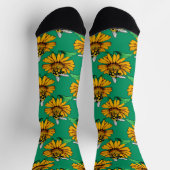 Bee on Sunflower Flower Pattern Design Green  Socken (Oben)