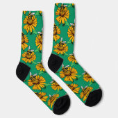 Bee on Sunflower Flower Pattern Design Green  Socken (Rechts)